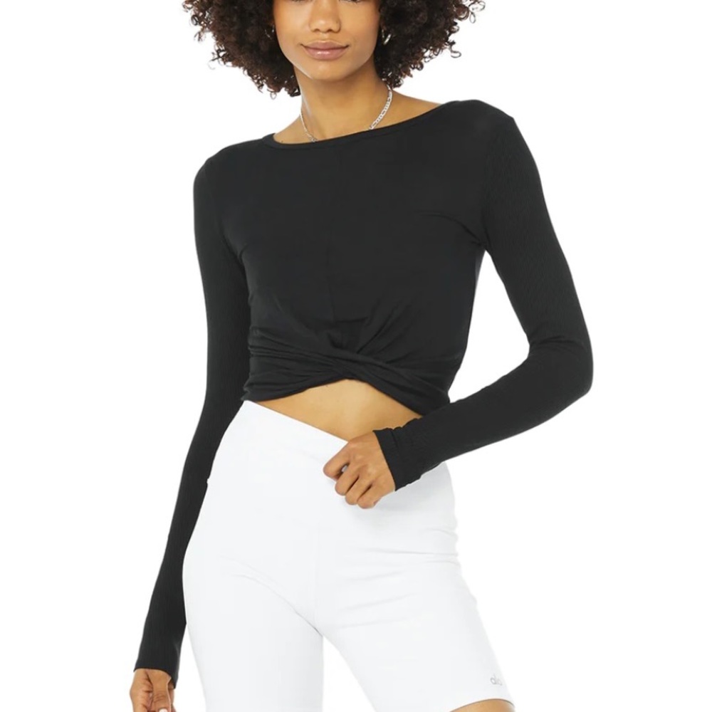 NWOT Alo black twist long sleeve crop top